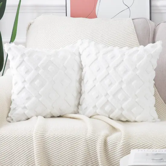 Set of 2 White Plush Short Wool Throw Pillow Covers 18x18 Inch Square Super Soft Cozy Decorative Velvet Cushion Cover for Sofa Bedroom Livingroom Pillow Shell {3}