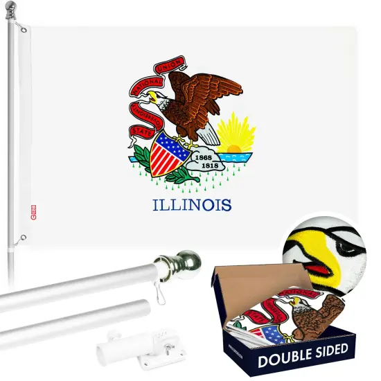 G128 - 6 Feet Tangle Free Spinning Flagpole (Silver) Illinois Double Sided Brass Grommets Embroidered 3x5 ft (Flag Included) Aluminum Flag Pole {1}