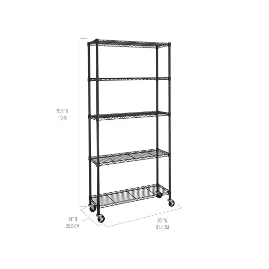 Seville Classics 5-Tier NSF Steel Wire Shelving Unit, 36" W x 14" D x 75.5" H Silver {3}