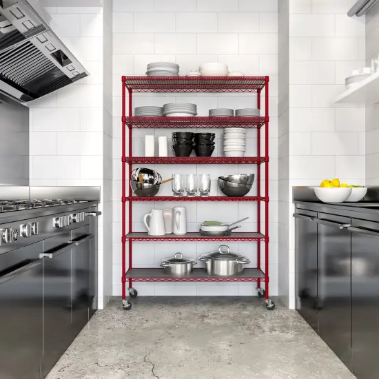 Seville Classics UltraDurable 6-Tier NSF Steel Shelving with Shelf Liners, 48" W x 18" D x 75.5" H Granite {6}