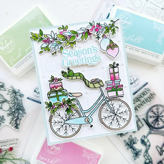 Pinkfresh Studio Clear Stamp Set 4"X6"-Holiday Bicycle {4}
