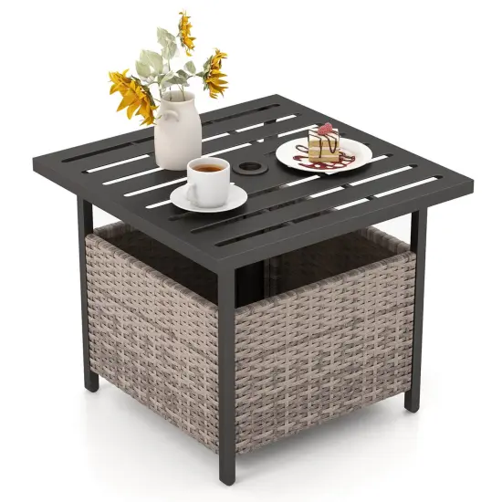 Costway Rattan Wicker Steel Side Table Outdoor Furniture Deck Garden Patio Pool Black/Gray/Brown {1}