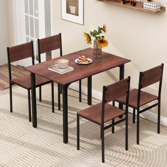 Costway 5 PCS Dining Table Set Industrial Style Kitchen Table & Chairs for 4 Gray/Brown/Dark Brown {2}