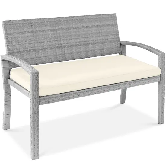 Best Choice Products 2-Person Outdoor Wicker Bench Garden Patio Porch Furniture w/ 700lb Capacity, Cushion Cream/Gray {1}
