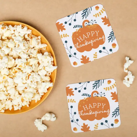 Big Dot of Happiness 25 Ct Happy Thanksgiving Drink Coasters, 4-Inch Disposable Square Paper Coasters for Fall Harvest Party Decoration {4}