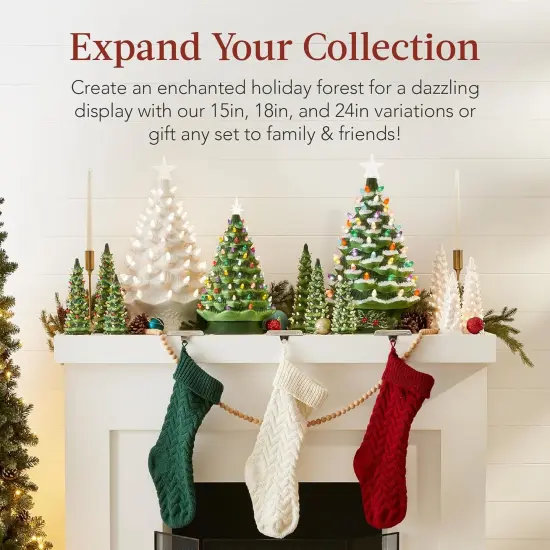 Ceramic Christmas Tree, Hand Painted Green Tabletop Tree with 74 Multicolor LED Bulbs & Star Topper White {7}