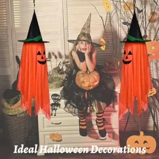 2 Pack Orange Pumpkin Wizard Hat Halloween Decor {4}
