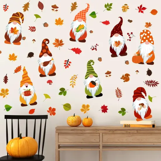 123 Pcs Fall Gnomes Wall Stickers Decals - 6 Sheets (Harvest Style) {4}