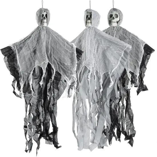 3 Halloween Skeletons Hanging Ghosts {1}