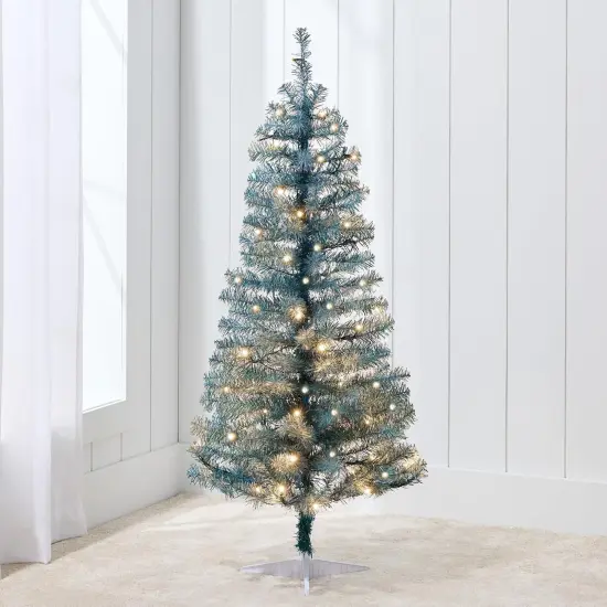 4ft Pre Lit Christmas Tree Mini Artificial Tree with Twinkling LED Lights for Bedroom or Apartment Peacock Blue {1}