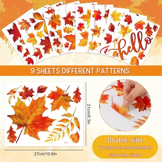 9 Sheets- Fall Wall Decor Stickers Hello Fall Maple Leaves,8.3 x 10.6 Inch {2}