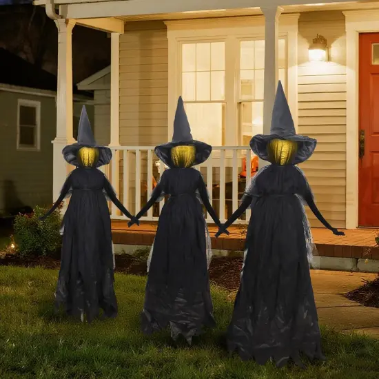 Set of 3 Halloween 4.6 FT Light Up Witch Stakes with LED Lights {2}
