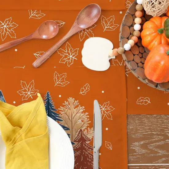 Set of 4 Fall Trees and Maple Leaves Placemats - 12x18 Inch (Orange Leaves) {3}