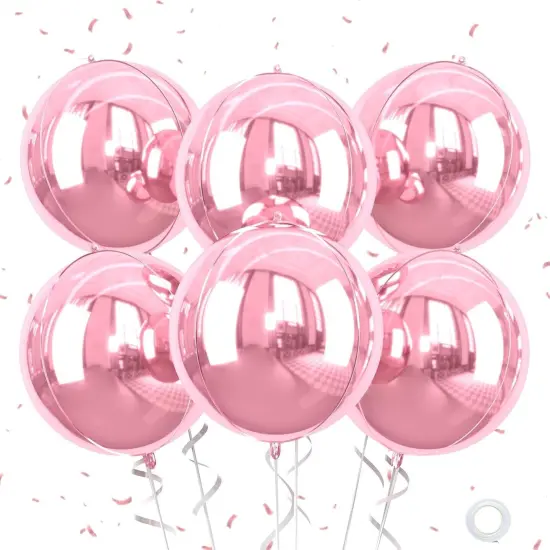 6Pcs Large Metallic Pink Round Balloons(Pink) {1}