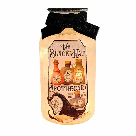 Stony Creek 6.5 Inch Hocus Pocus Small Glass Jar Lighted Halloween Lighted Glass Accent , Halloween Decor Lighted Halloween Jar Witch {5}