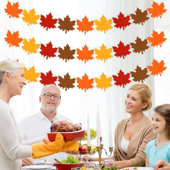 4Pcs Fall Felt Garland 4 Colors Maple Leaf {3}