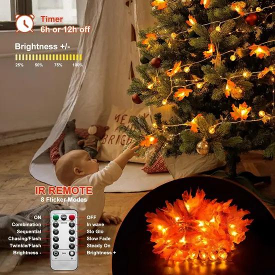 Fall Decor Lighted Maple Leaf Garlands {2}