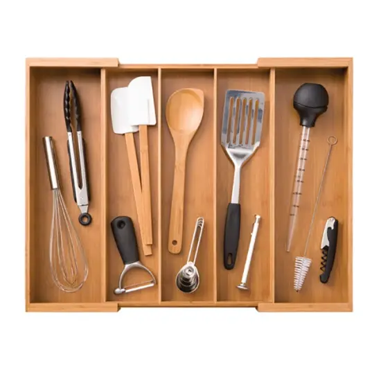 Seville Classics 5-Compartment Expandable Bamboo Utensil Organizer {1}