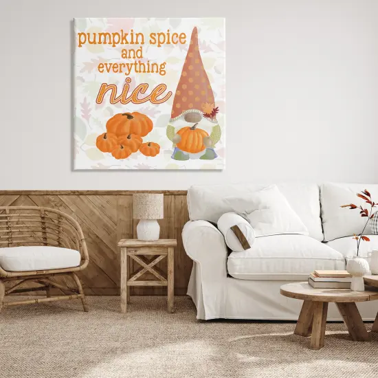 Pumpkin Spice Garden Gnome Patterned Autumn Botanicals Canvas Art {2}