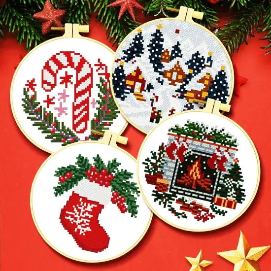 11 Count Stamped Cross Stitch Kits for Adults Beginners, Hand Embroidery Christmas Ornaments kit {2}