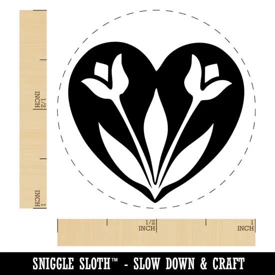 Decorative Tulips Flowers in Heart Self-Inking Rubber Stamp Crafting Planners Orange {1}
