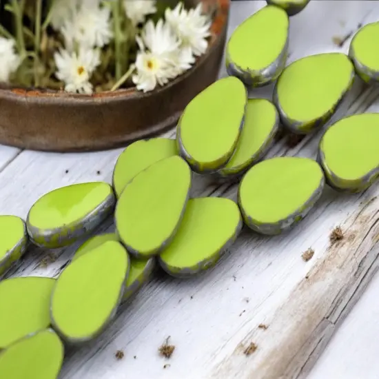 12x18mm Opaque Advacado Green Picasso Table Cut Flat Teardrop Beads {1}