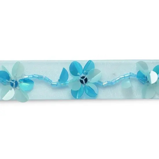 Sequin Florial Trim Blue 36"pack Fuchsia {2}