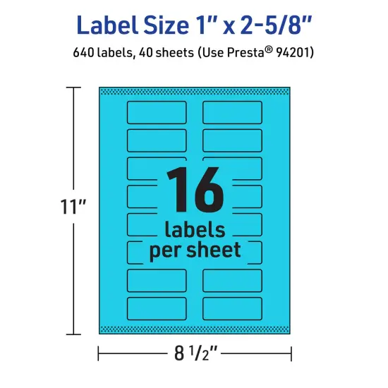 Avery Bright Blue Paper Labels, 1" x 2-5/8" Rectangle {5}