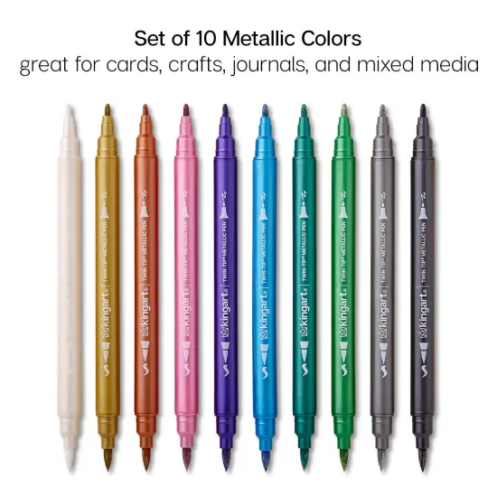 KINGART&reg; Twin-Tip&trade; Metallic Pens, Brush & Fine, 10 Shimmering Colors {5}