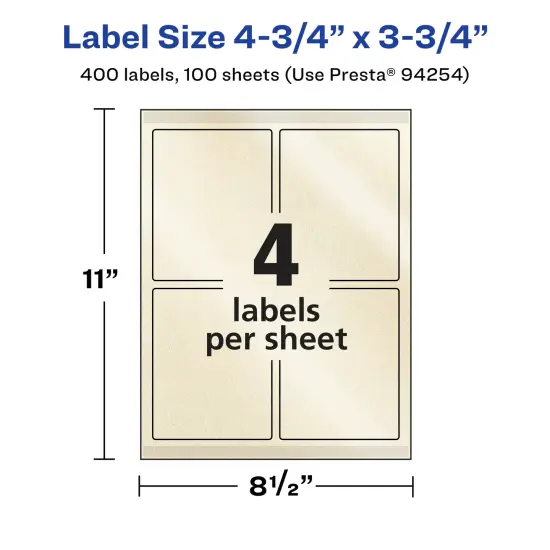 Avery Pearlized Ivory Rectangle Labels with Sure Feed Technology, Print-to-the-Edge, 4.75" x 3.75" {5}