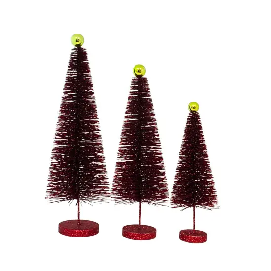 Cody Foster 18.0 Inch Red Glitter Trees 3 Pc Set Christmas Decorative Tree Set , Christmas Decor Christmas Village Decorate {2}