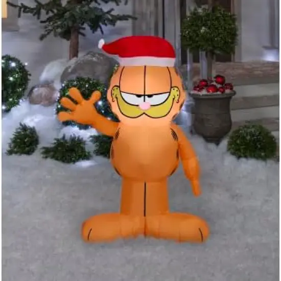3.5' Gemmy Airblown Inflatable Christmas Garfield w/ Santa Hat Yard Decoration 883640 {1}