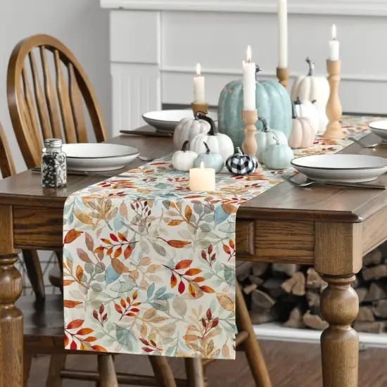 Beige Eucalyptus Leaves Fall Table Runner {3}