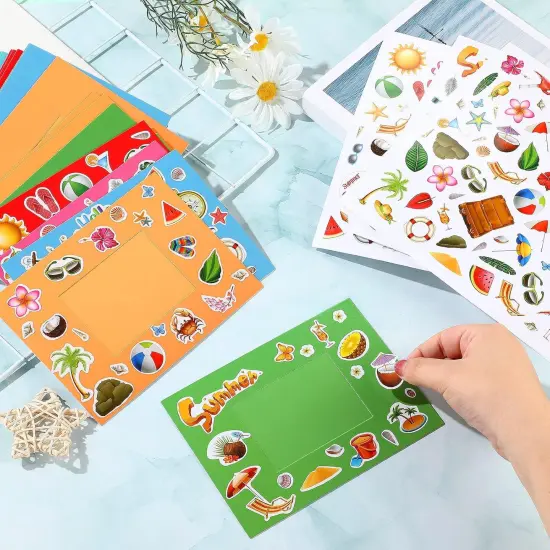 24 Pack Summer Photo Frame Craft Kit Hawaiian DIY Picture Frame Craft Stickers for Kids School Classroom Aloha Beach Pool Theme Party Gifts Game Supplies {3}