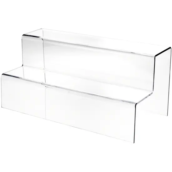 Plymor Clear Acrylic 2-Step Solid Back Display Stairs, 8.25" H x 18" W x 8.5" D {2}