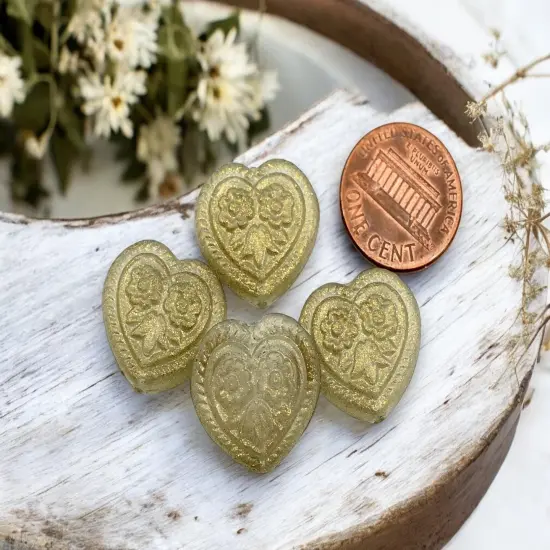 *6* 17mm Crystal Smokey Sable Luster Floral Heart Beads {5}