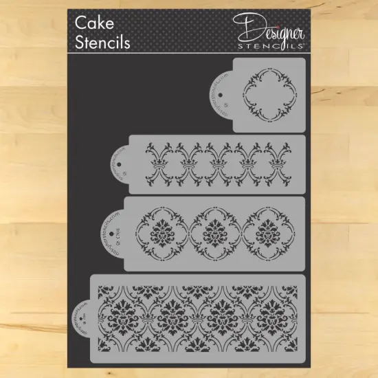 Royal Damask Cake Stencil Set | C702 by Designer Stencils | Cake Decorating Tools | Baking Stencils for Royal Icing, Airbrush, Dusting Powder | Reusable Plastic Food Grade Stencil for Cakes | Easy to Use & Clean Cake Stencil {1}