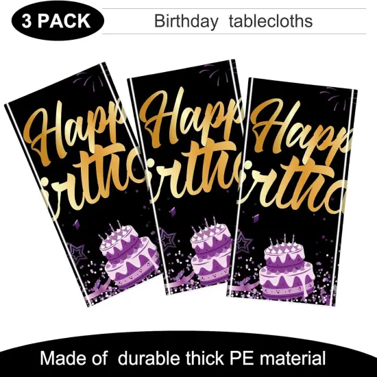 3 Pack Birthday Party Supplies Confetti Sprinkles Happy Birthday Tablecloths Starry Table Covers for Kids Adults Party Decorations, 54 x 108 Inches (Purple and Black) {3}