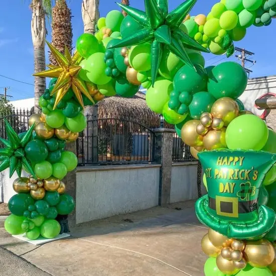 Green and Gold Balloons, 50 Pcs 12 Inch Dark Green Emerald Green Balloon Green Gold Latex Balloons for St Patrick's Day Birthday Junle Safari Babay Shower Party Decorations {4}