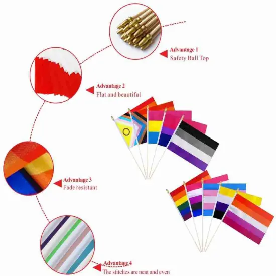 Pride Rainbow Small Stick Flag All Mini Hand Held LGBTQ Flags,20 Pack,5x8 Inch {3}