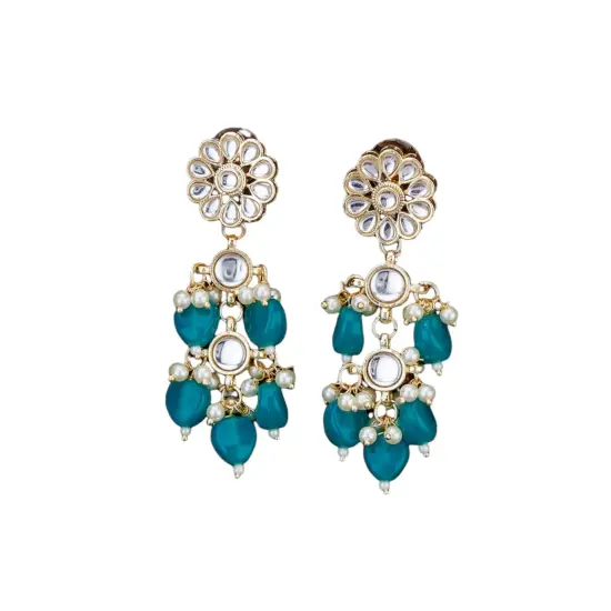 Indian Jhumka Earrings for Women - Large Floral Kundan Faux Pearls Drop Chanbali Earrings Indian Jhumki Ethnic Beaded Bollywood Style Dangle Earrings Jewelry for Bride Birthday Gift for Her RED {6}