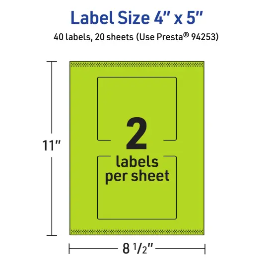 Avery Bright Green Paper Labels, 4" x 5" Rectangle {5}