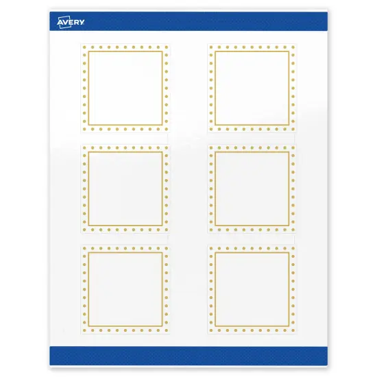 Avery Printable Square Labels, Gold Border with Gold Dots, 3" x 3", Glossy White Square Labels, Permanent, Laser/Inkjet, 60ct, Great for Product Labels {1}