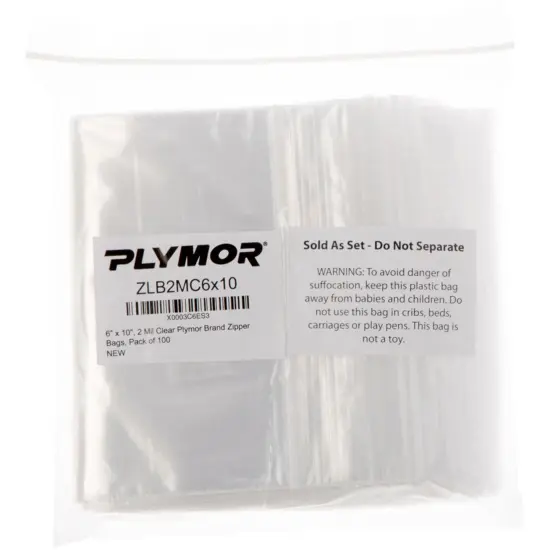 Plymor 6" x 10", 2 Mil Zipper Reclosable Plastic Bags {4}