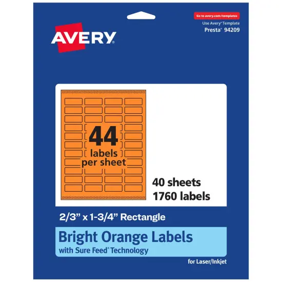 Avery Bright Orange Paper Labels, 2/3" x 1-3/4" Rectangle {1}
