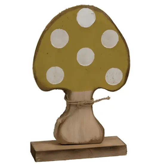 Wood Mushroom Figurines with Jute Tie and Wooden Base 4 Asstd. {2}