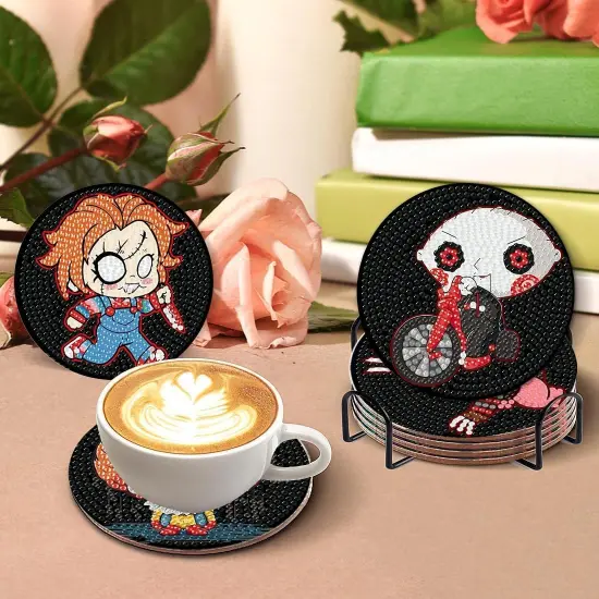 8 Pcs Diamond Painting Coasters,Halloween Diamond Painting Kits {2}