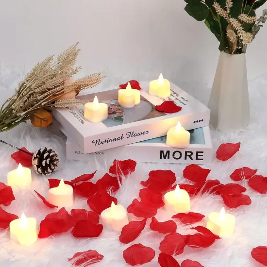 ,1000 Pieces Artificial Rose Petals with 24 Pieces LED Tea Lights Candles {5}