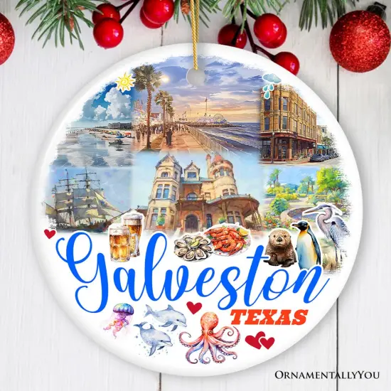 Galveston Cultural Ceramic Ornament, Texas Coastal Christmas Gift {5}