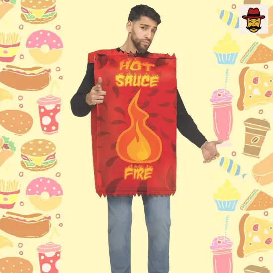 Adults Red Hot Sauce Packet Costume Funny Halloween Food Theme Tunic Outfit {5}
